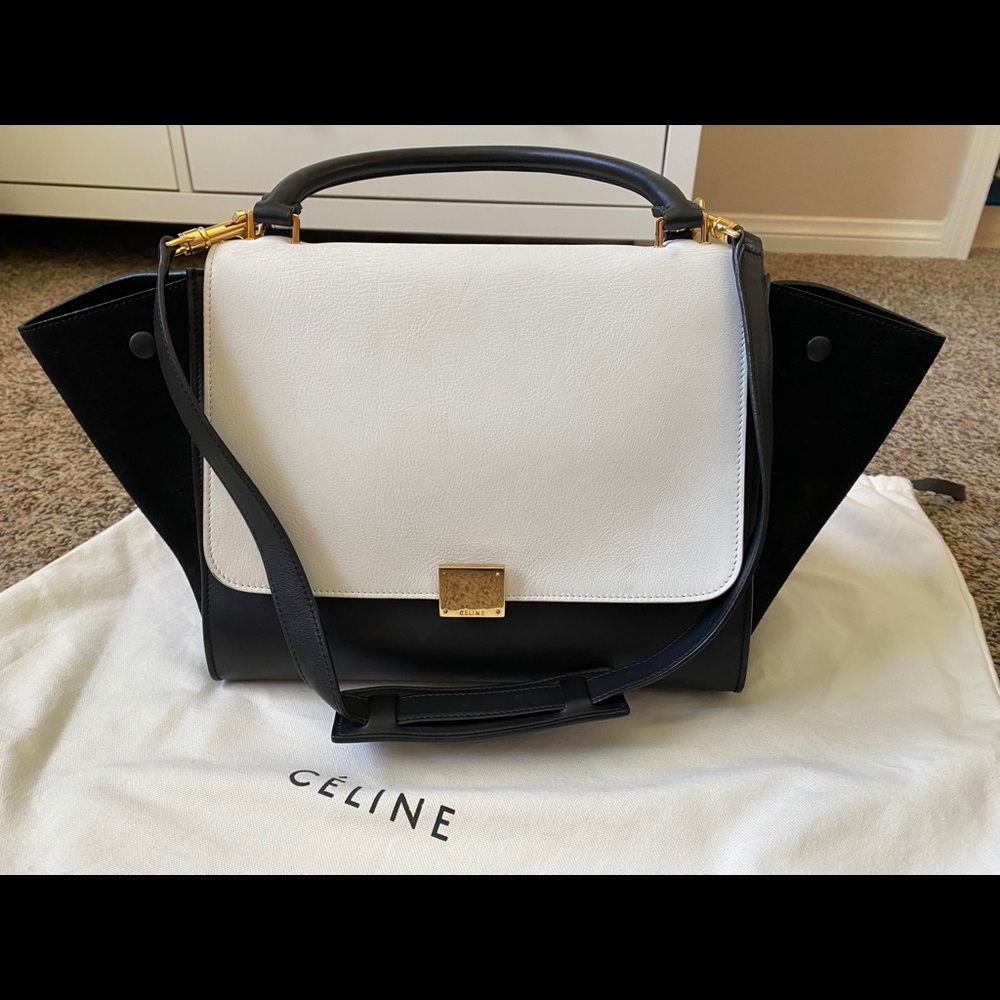 Celine trapeze white black shoulder bag
